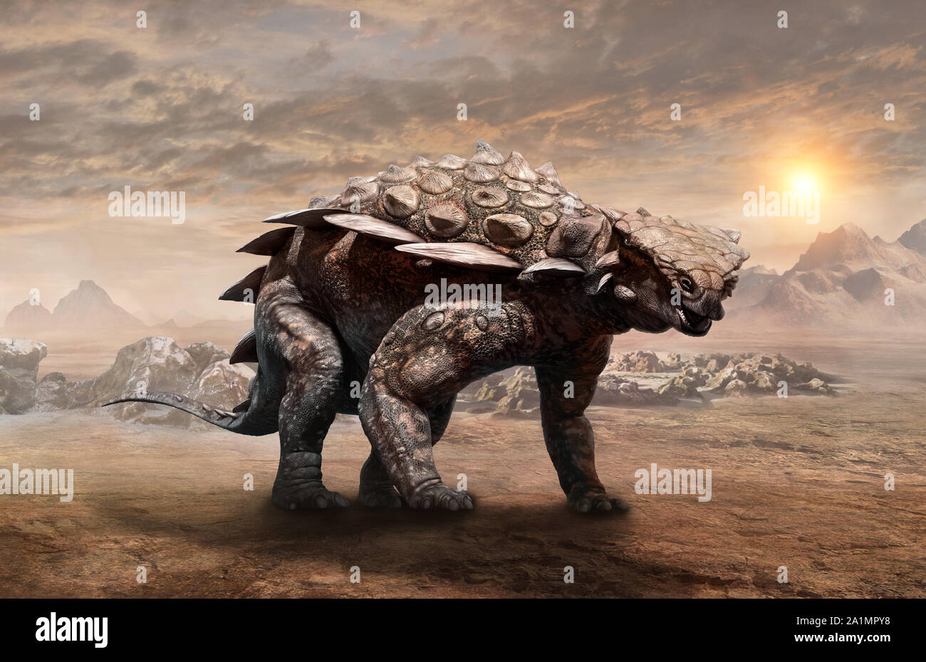 Gargoyleosaurus dinosaur scene 3D illustration Stock Photo