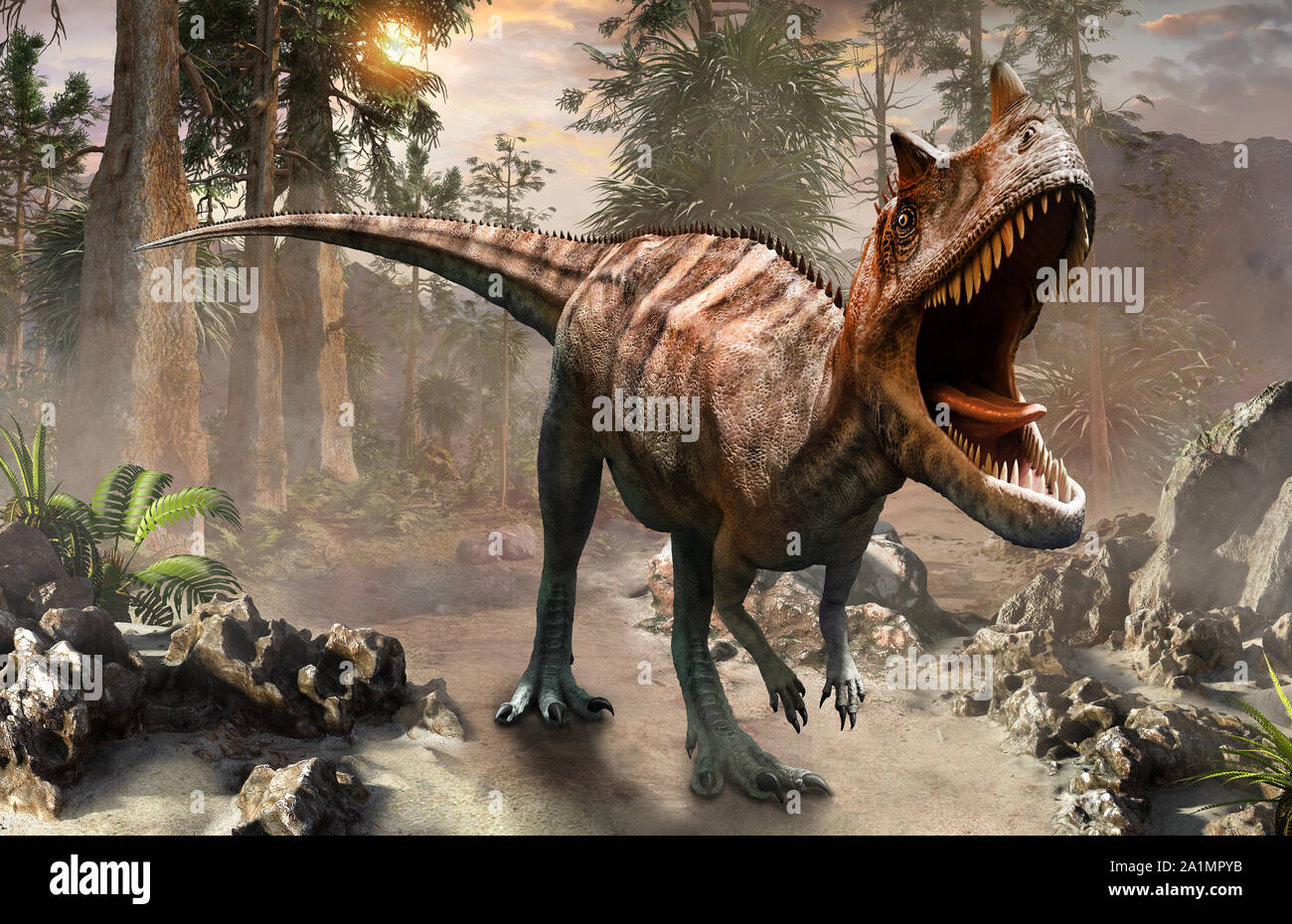 Ceratosaurus dinosaur scene 3D illustration Stock Photo