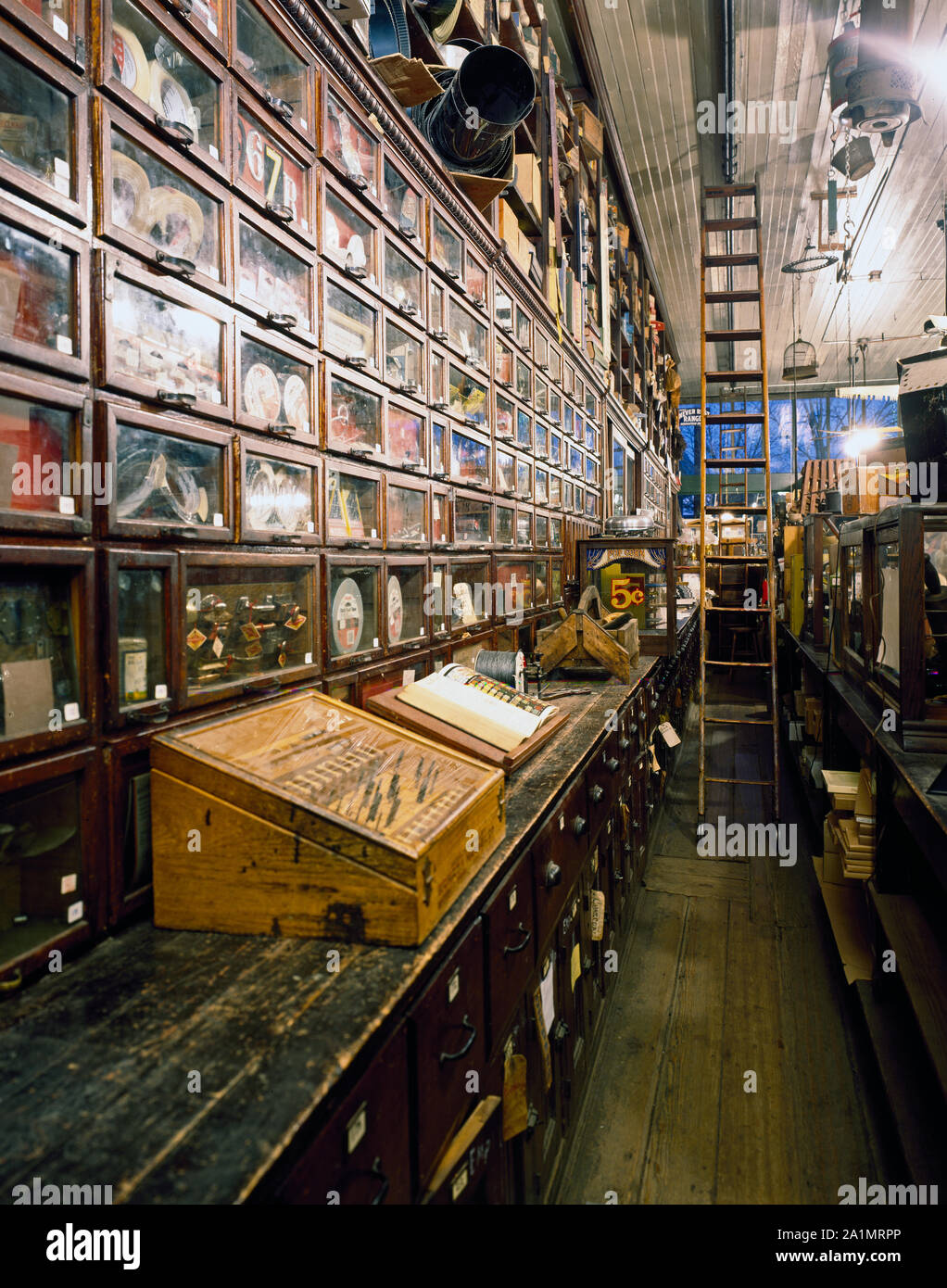 One of many cluttered but nostalgic walls inside the Harrison Brothers