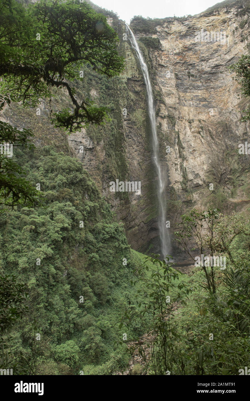 The amazing Gocta Falls in the cloudforest of Chachapoyas, Amazonas, Peru Stock Photo