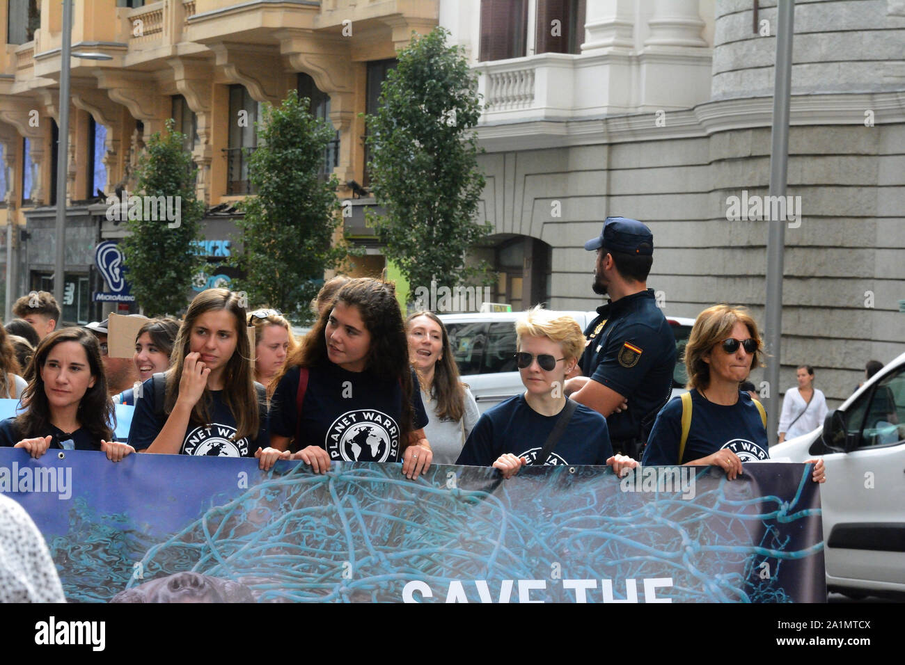 September 20th, Madrid, Spain: A set of 10 editorial & News images of a youth climate protest march as part of a global climate march day Stock Photo