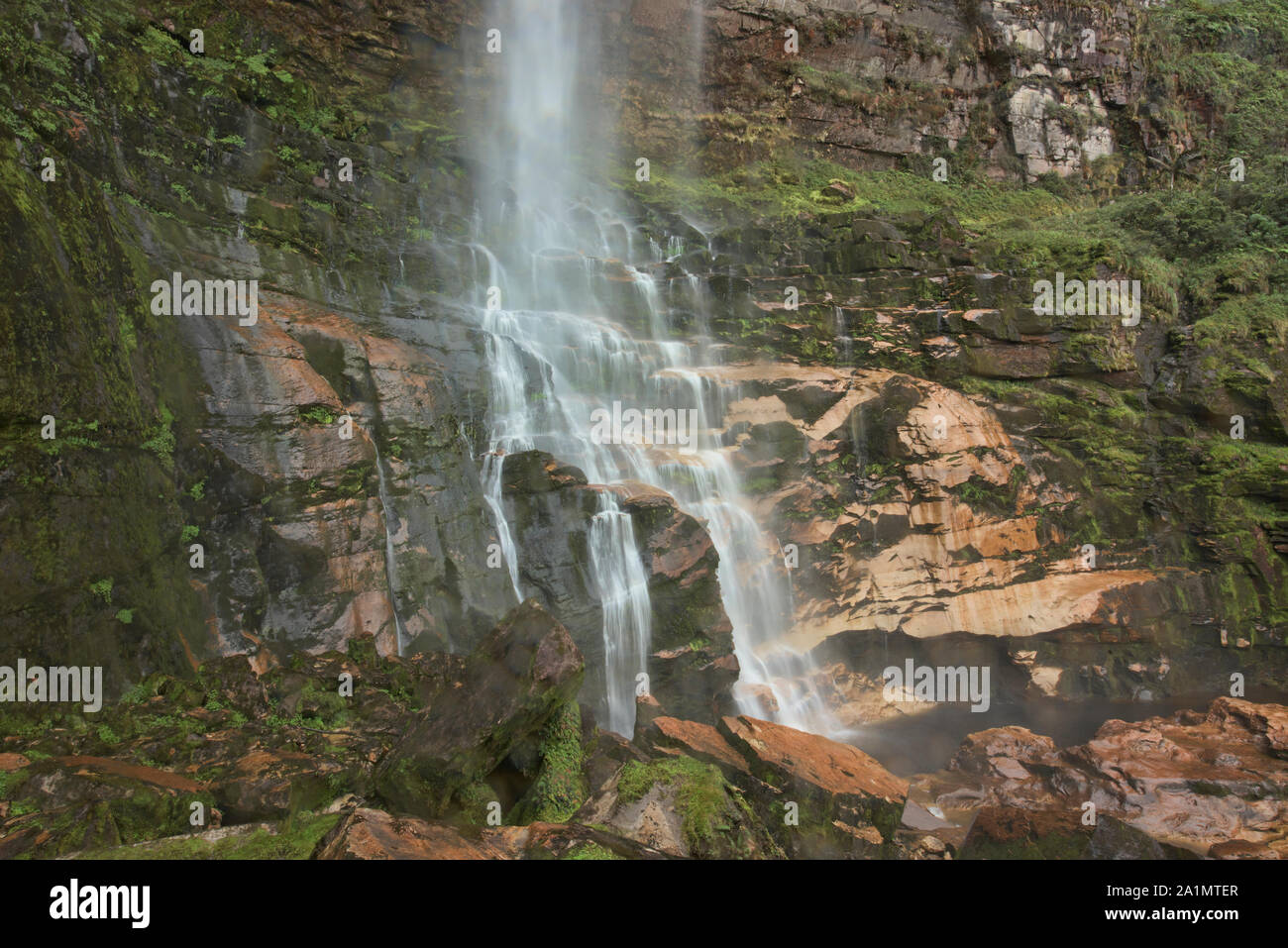 The upper falls at the Gocta Cataracts in the cloudforest of ...