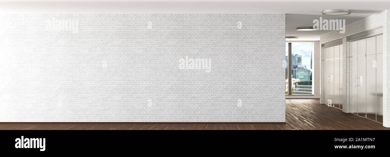 Modern office interior with blank white brick wall mock up Stock Photo