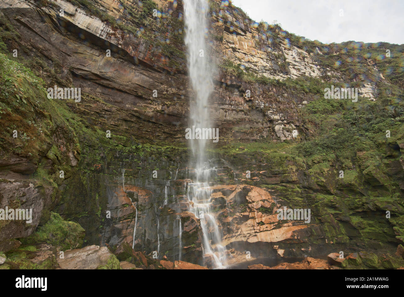 The upper falls at the Gocta Cataracts in the cloudforest of ...
