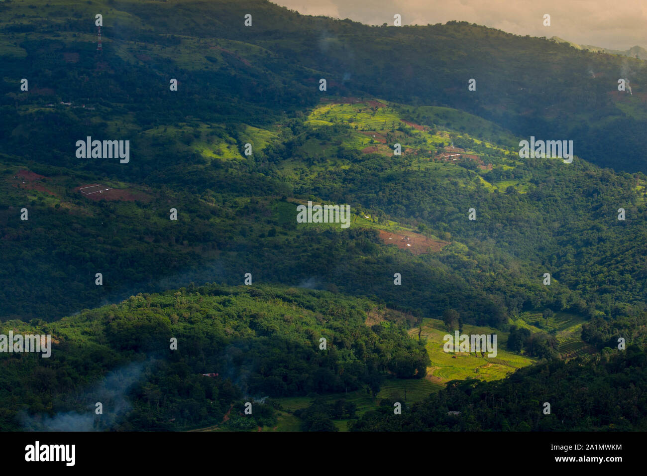 Morning birds eye view of rural village of Sri Lanka Stock Photo