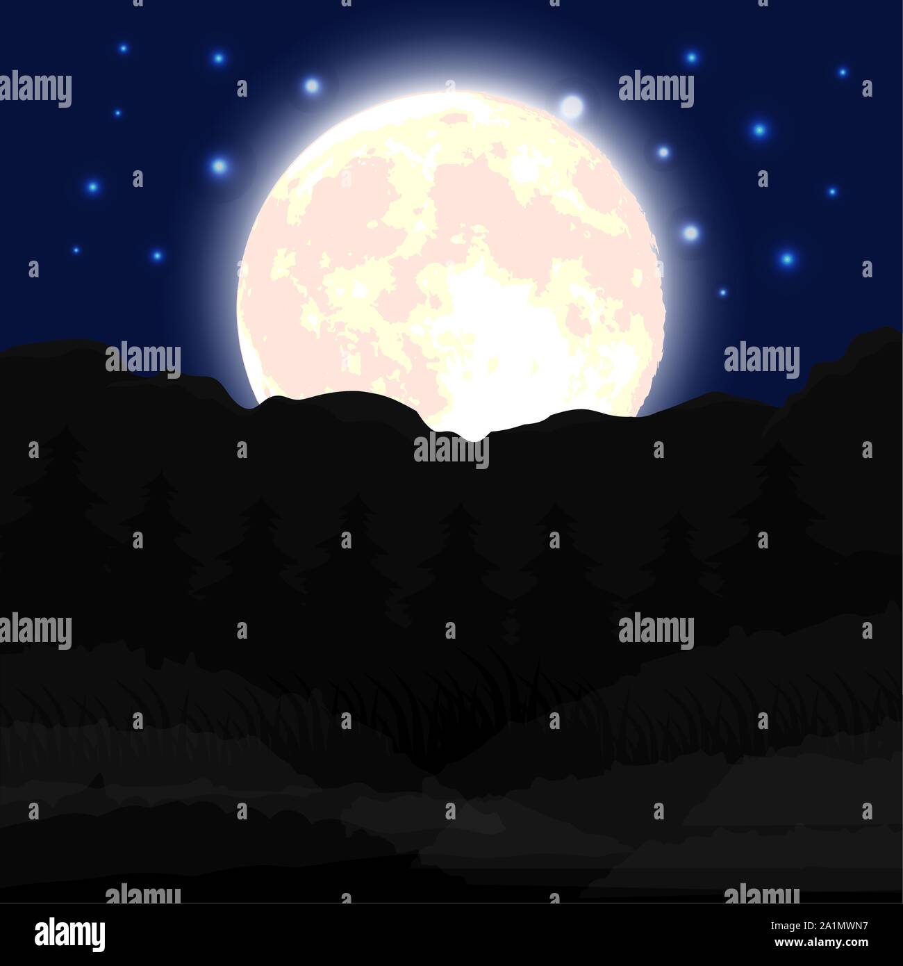 halloween dark night scene with full moon Stock Vector Image & Art - Alamy