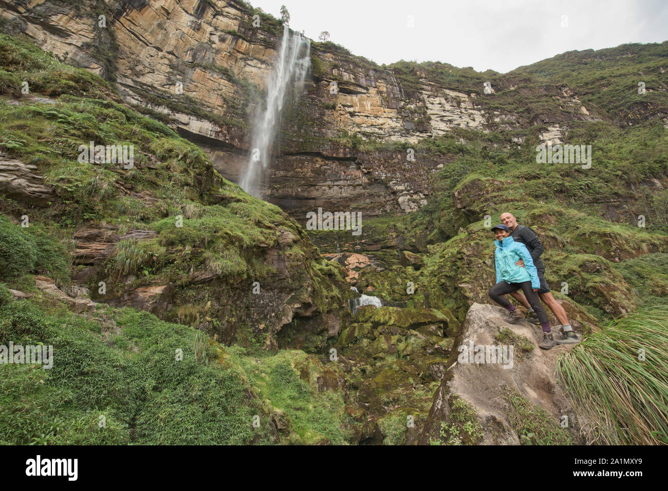 The upper falls at the Gocta Cataracts in the cloudforest of ...