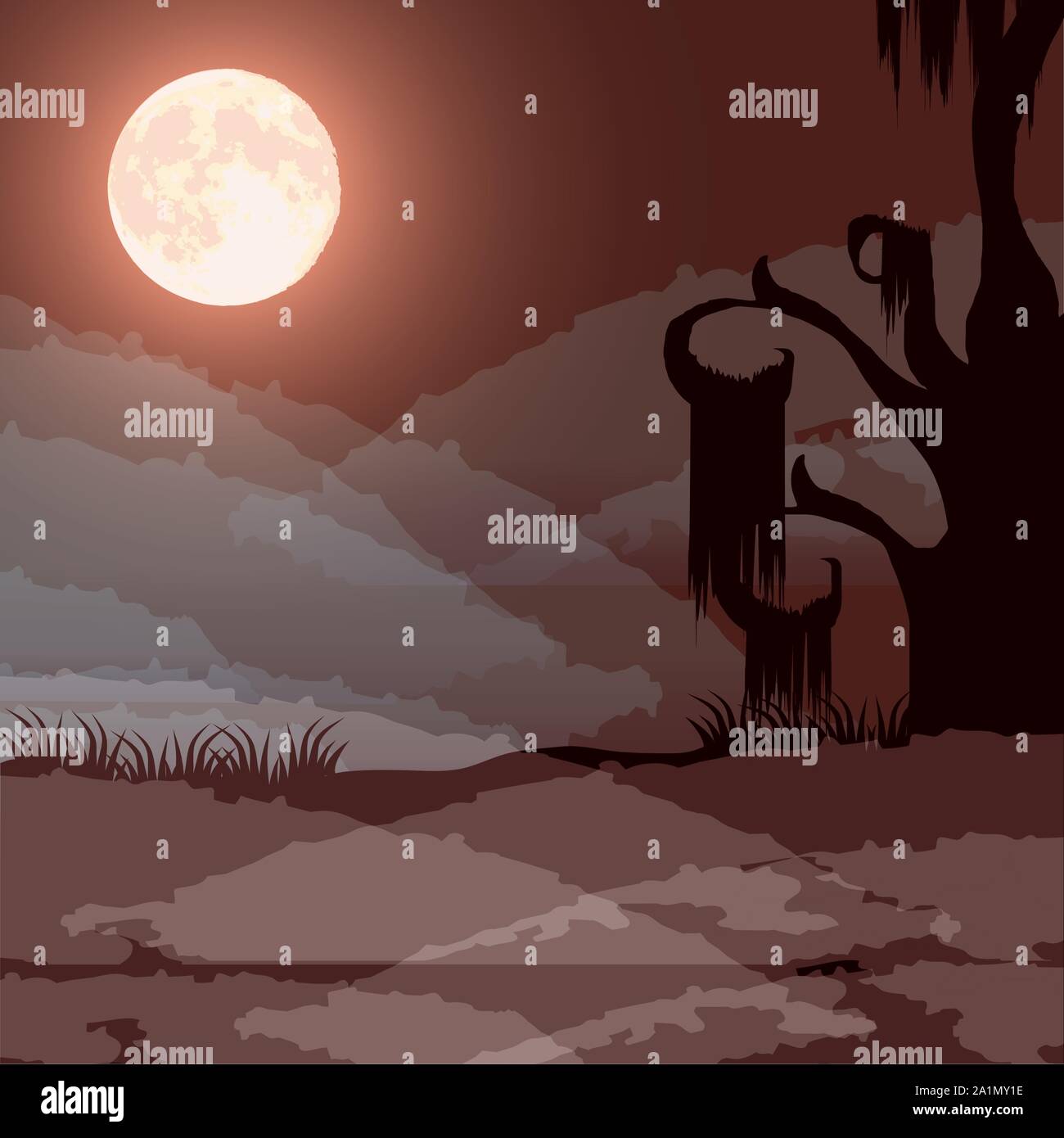 halloween dark forest scene with full moon Stock Vector Image & Art - Alamy