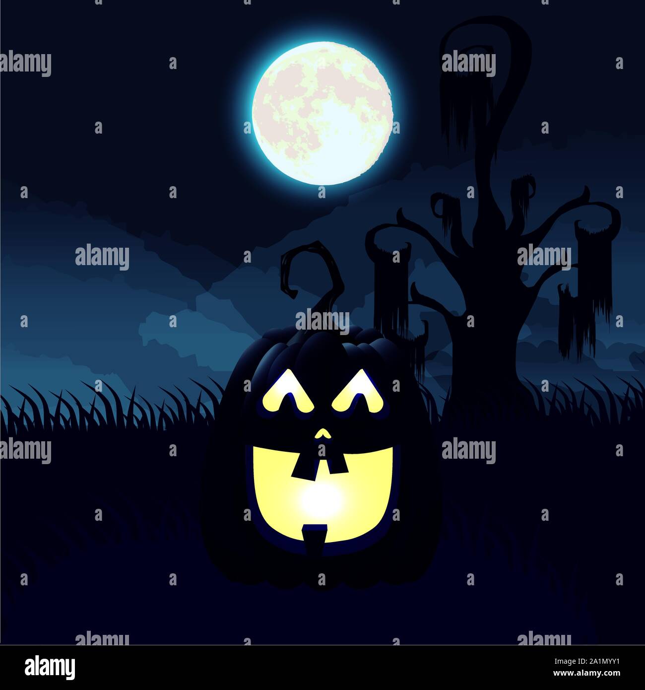 halloween dark night scene with pumpkin Stock Vector Image & Art - Alamy