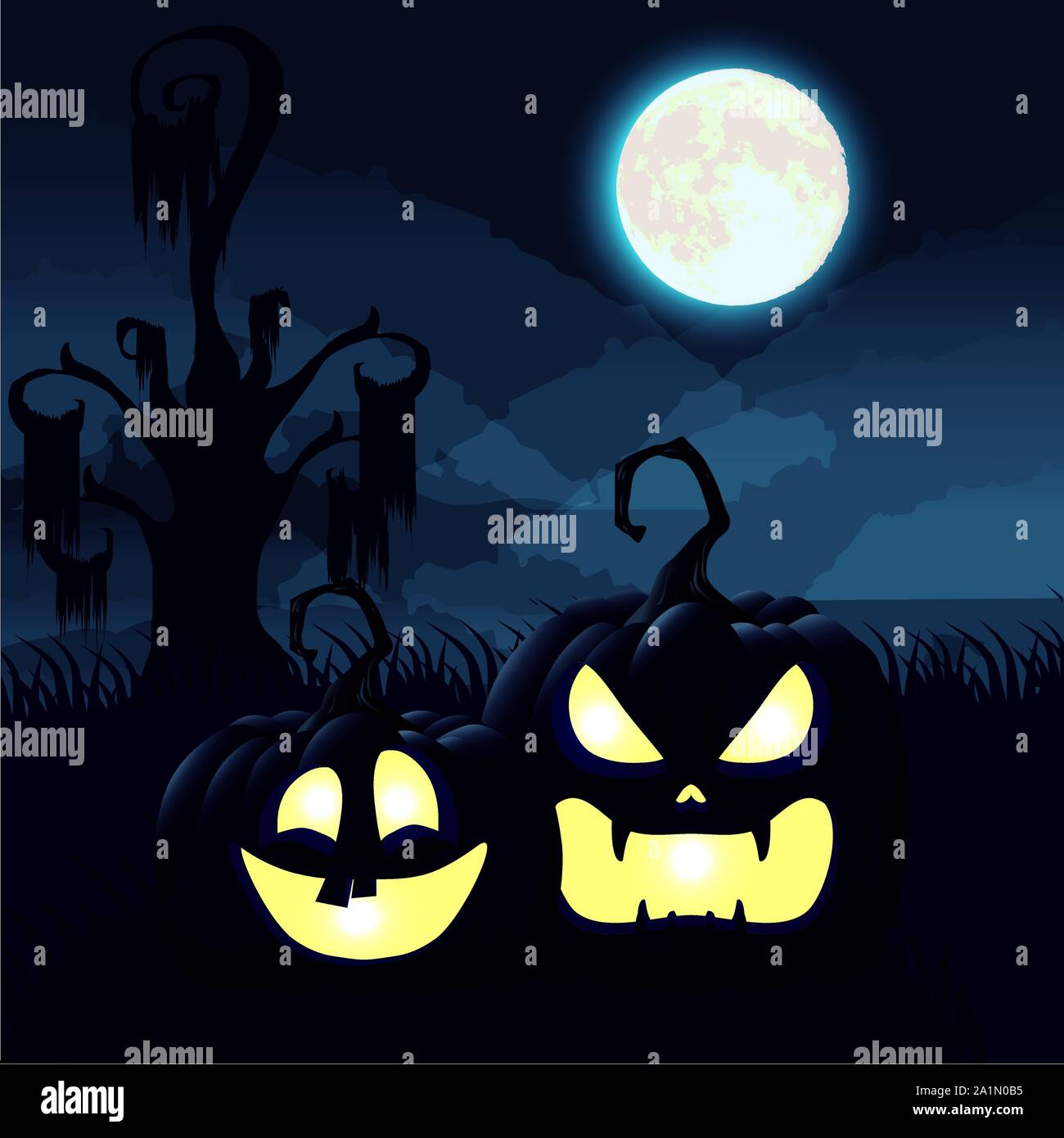 halloween dark night scene with pumpkins Stock Vector Image & Art - Alamy