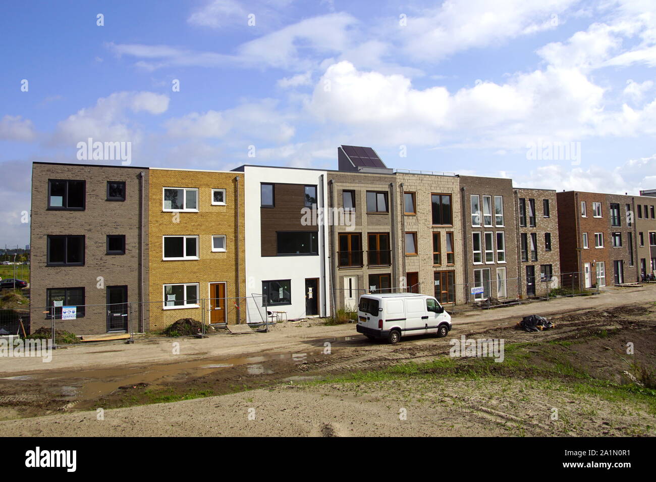 Almere Poort, the Netherland - September 27, 2019: House construction near completion on a housing construction site in the city of Almere. Stock Photo