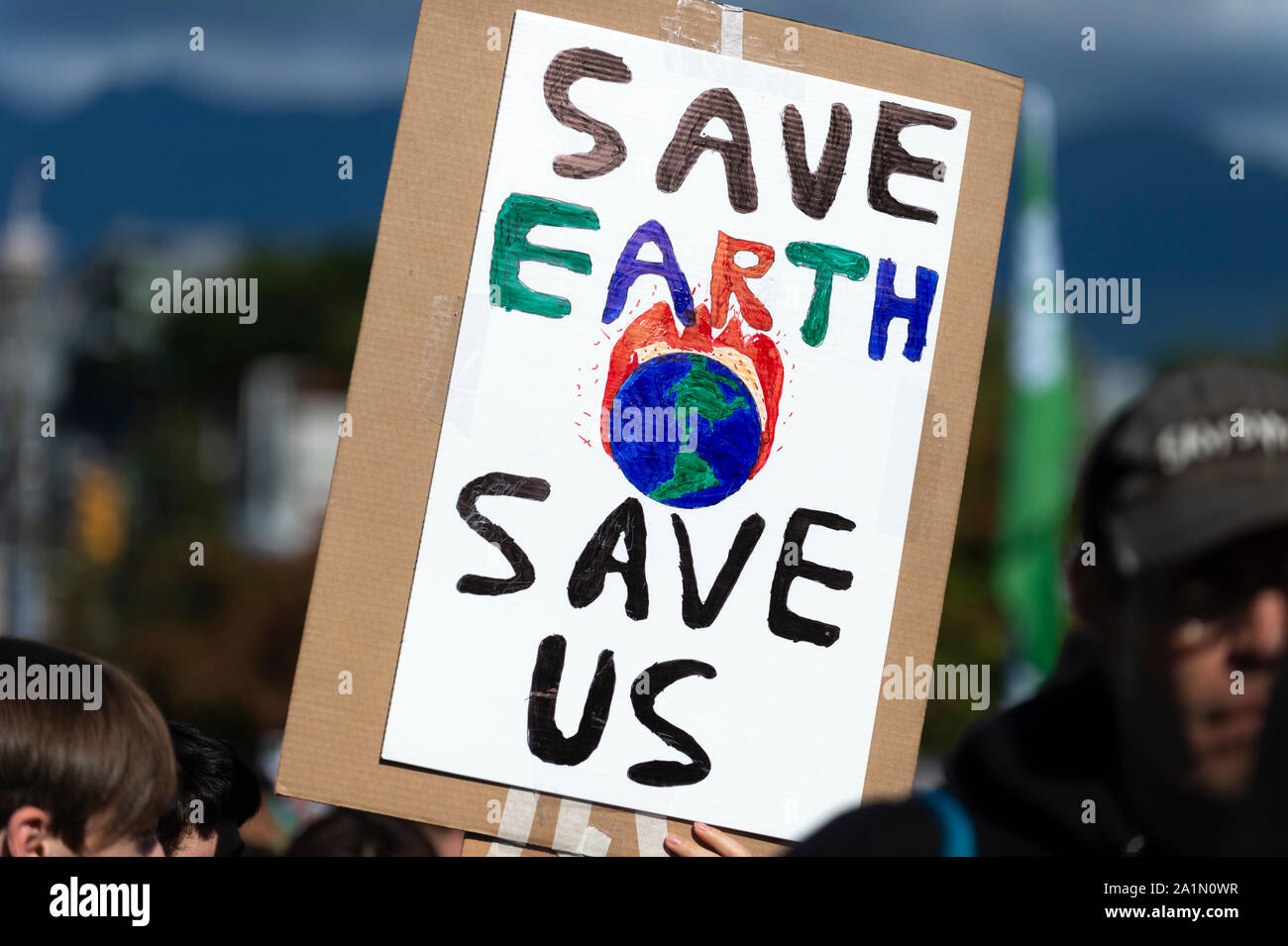 Vancouver, Canada. 27, September 2019. Placards being held by protesters. Climate Strike March.  Vancouver, British Columbia, Canada. Gerry Rousseau/Alamy Live News Stock Photo