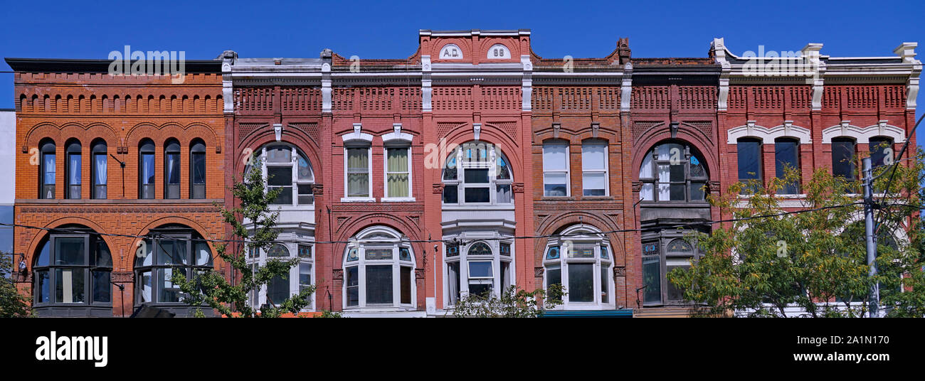 Block of ornate 19th century building facades in Toronto, Queen Street