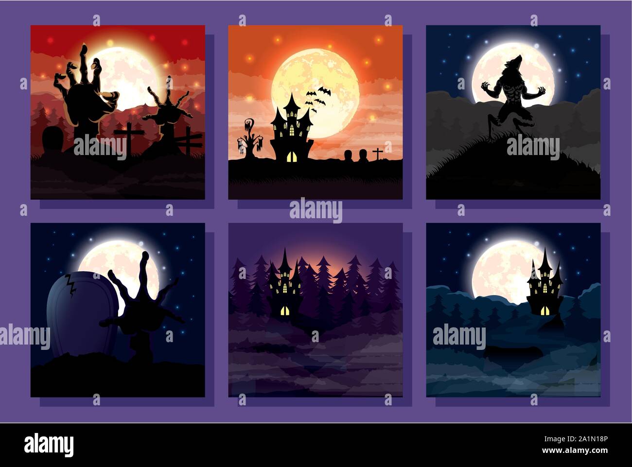 bundle of halloween scenes icons Stock Vector