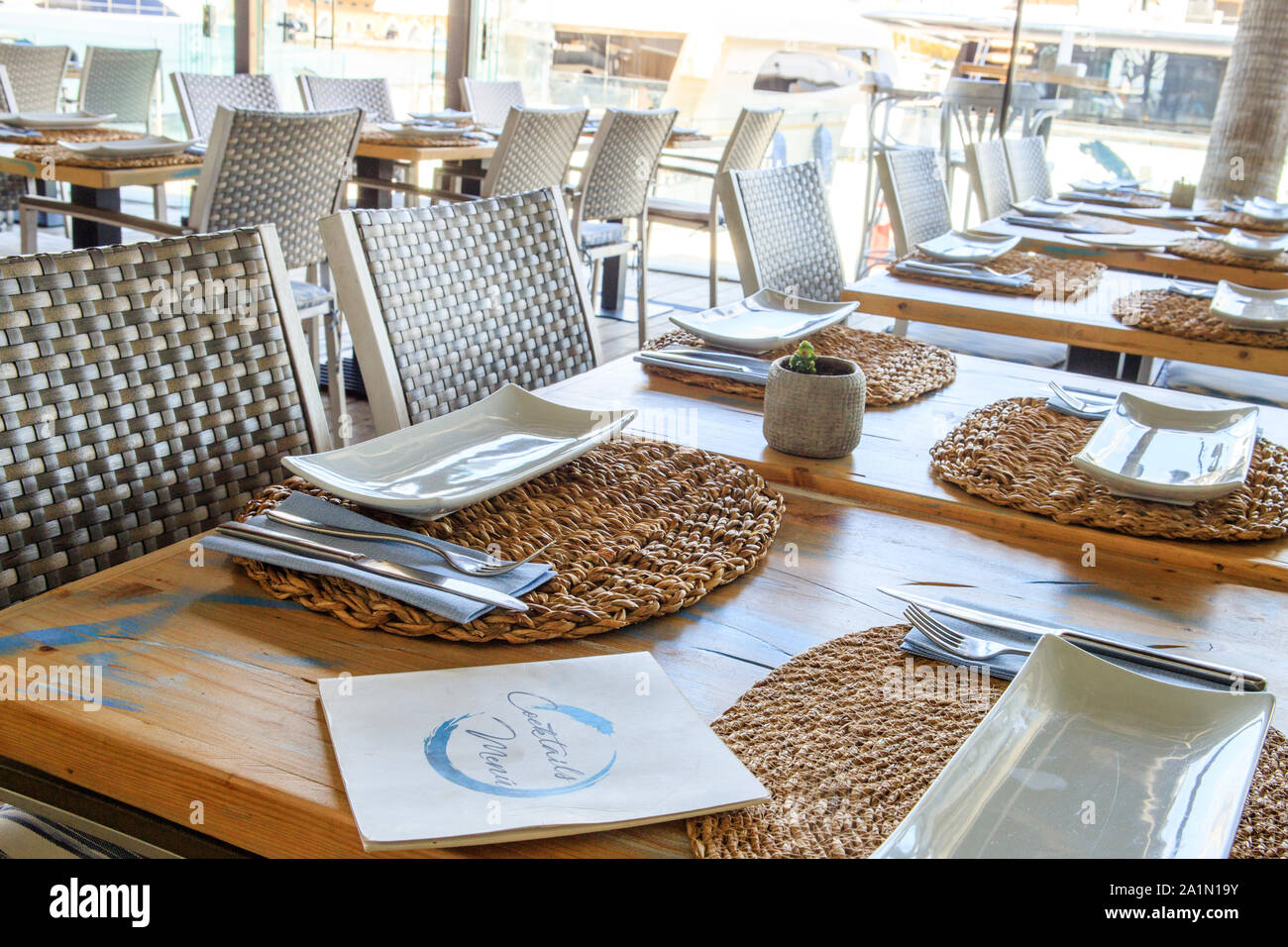 Table setting restaurant, elegant interior Stock Photo Alamy