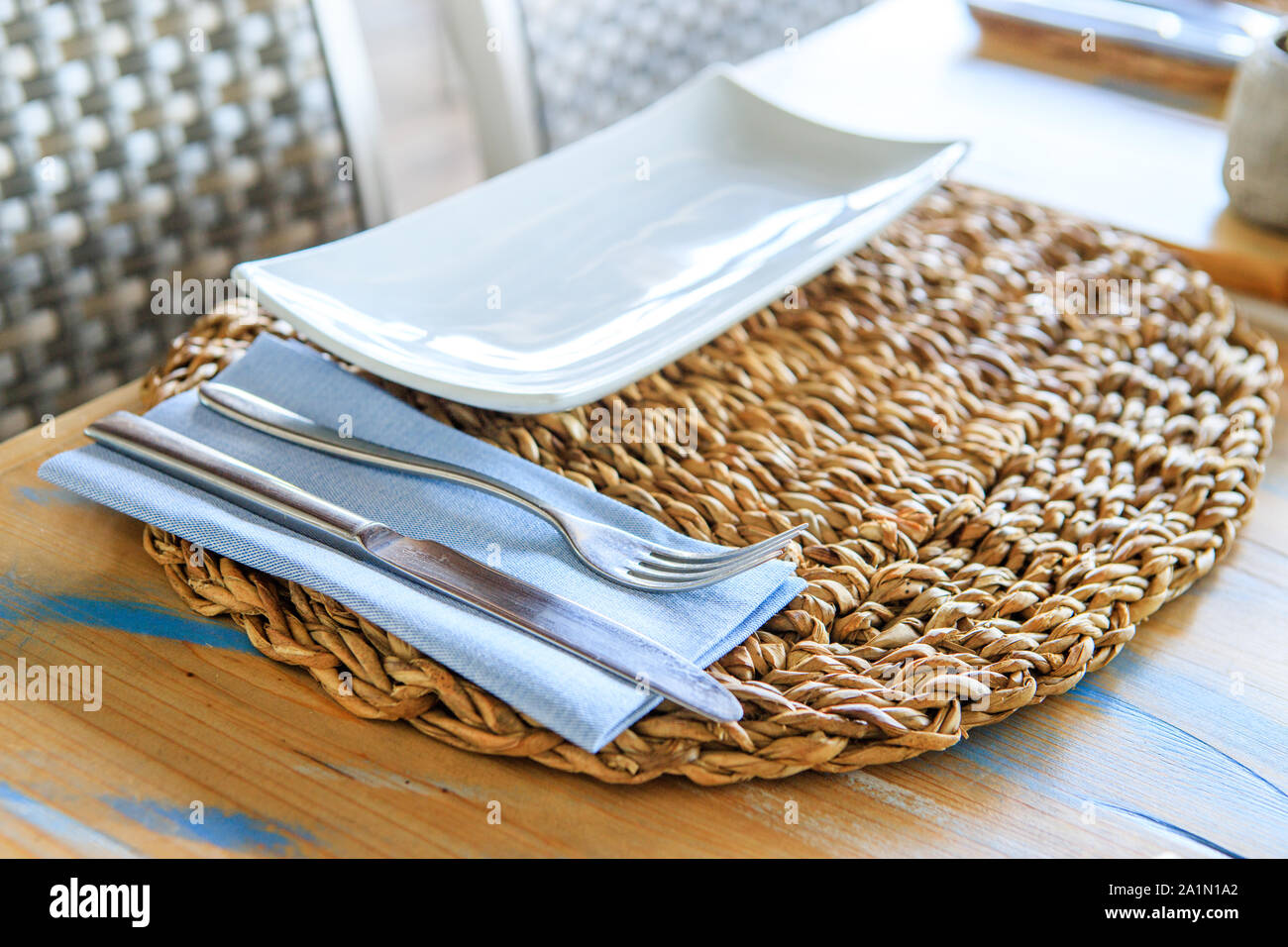 Table setting restaurant, elegant interior Stock Photo