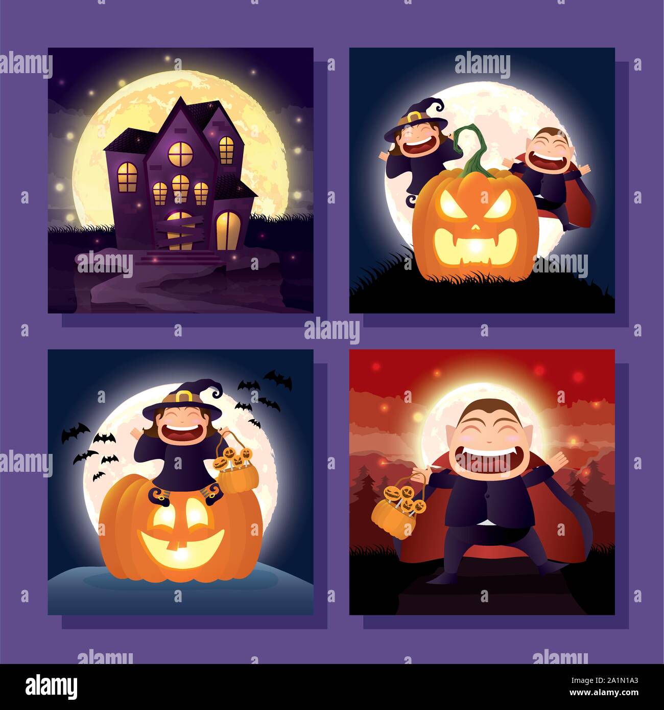 bundle of halloween scenes icons Stock Vector