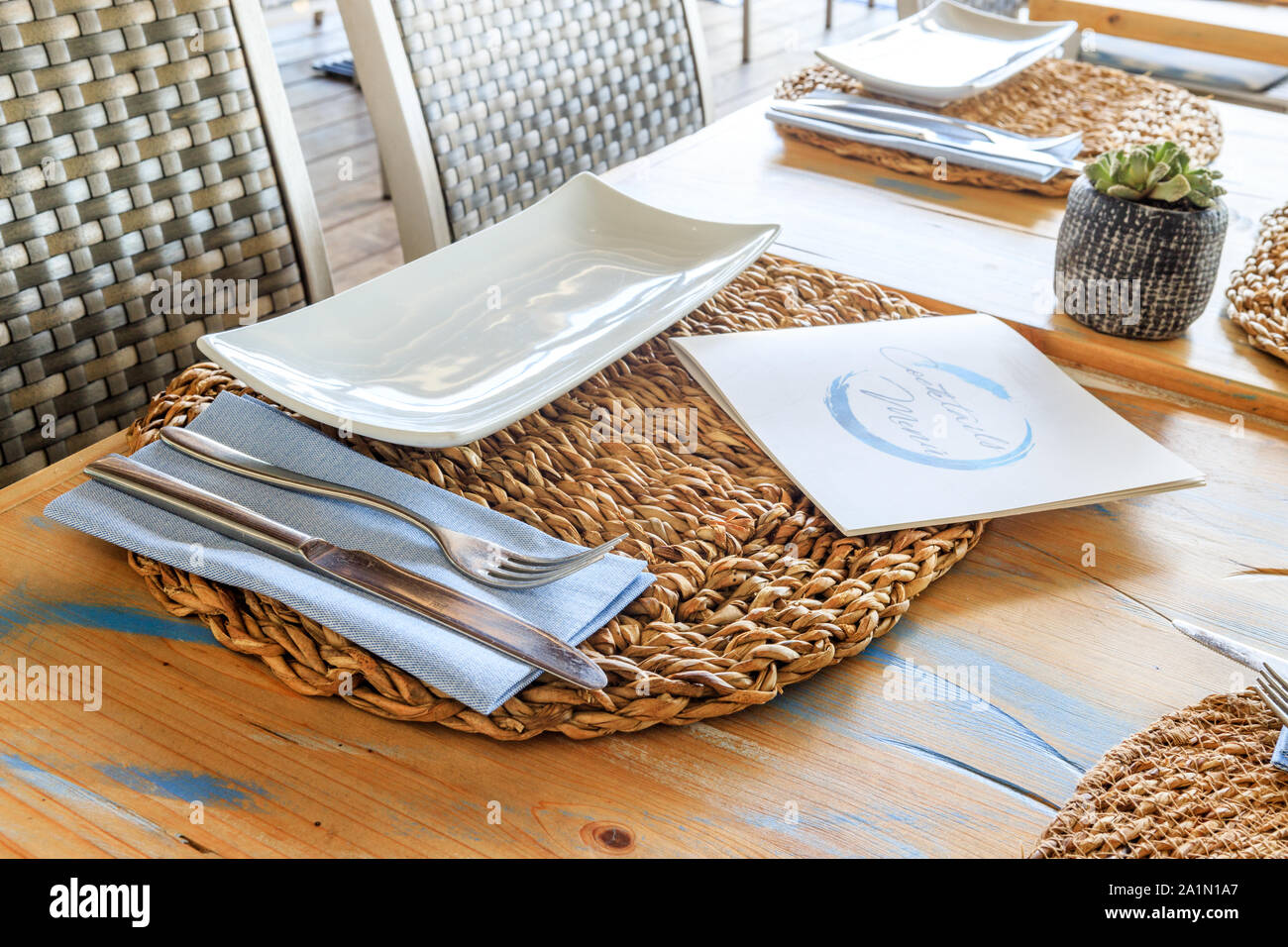 Table setting restaurant, elegant interior Stock Photo