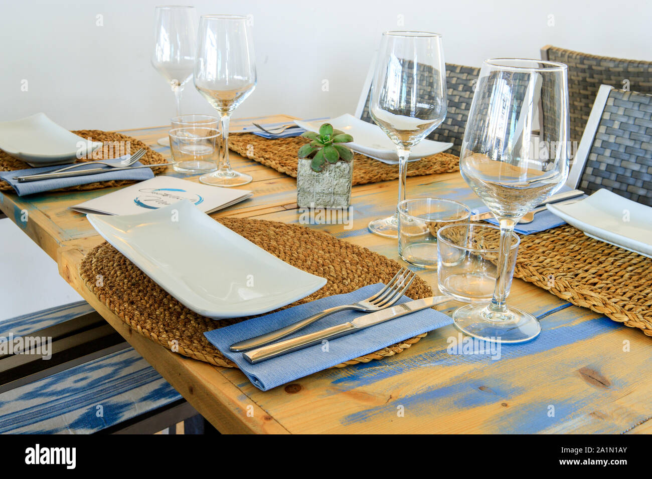 Table setting restaurant, elegant interior Stock Photo