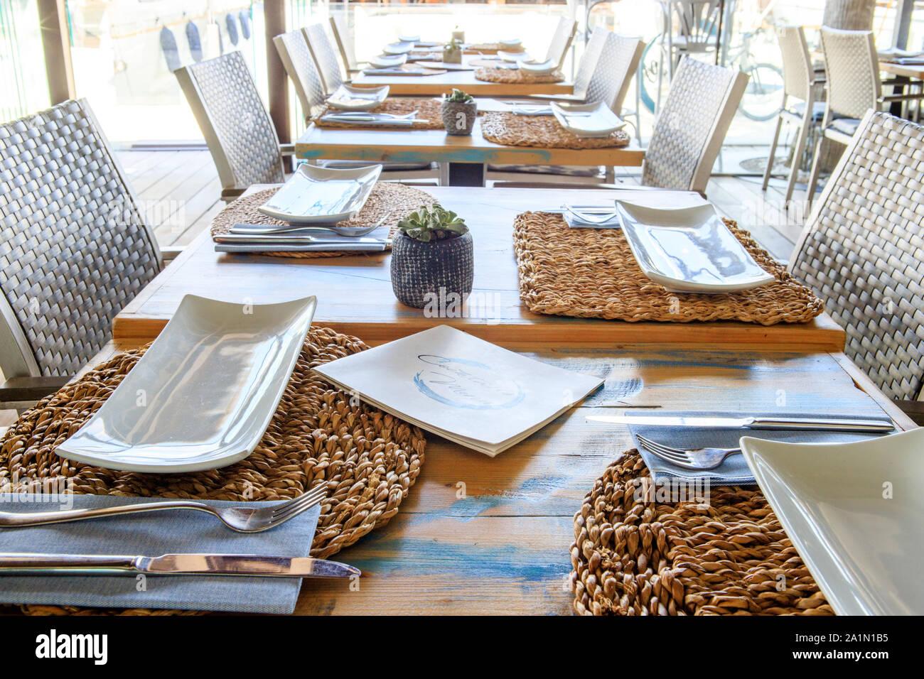 Table setting restaurant, elegant interior Stock Photo