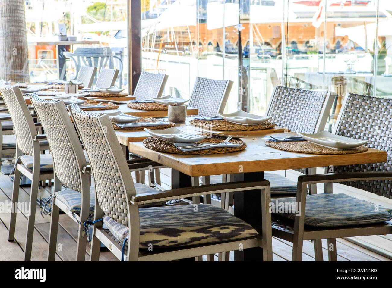 Table setting restaurant, elegant interior Stock Photo