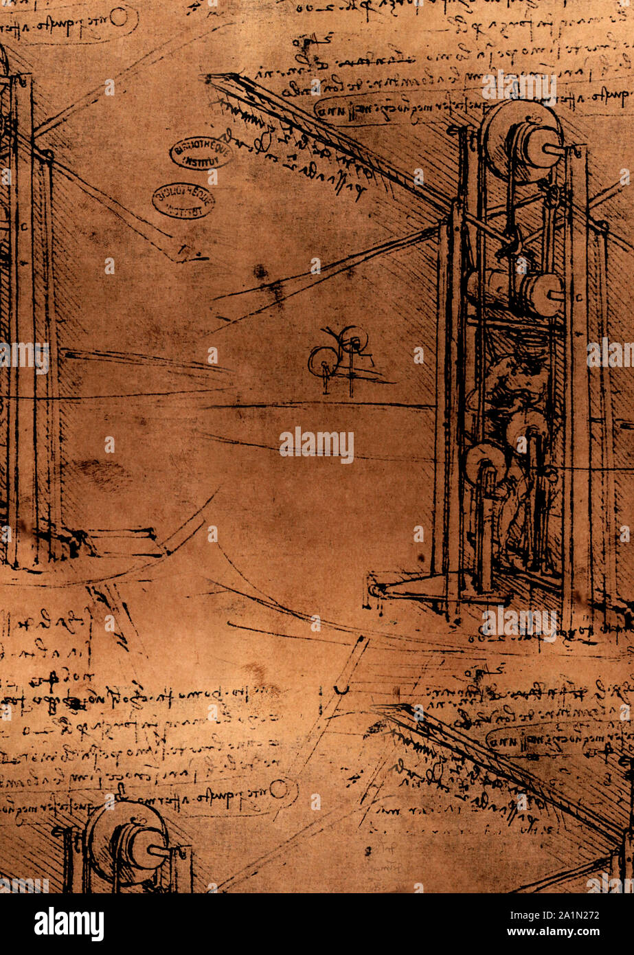 Leonardo's Da Vinci engineering drawing from 1503 on textured