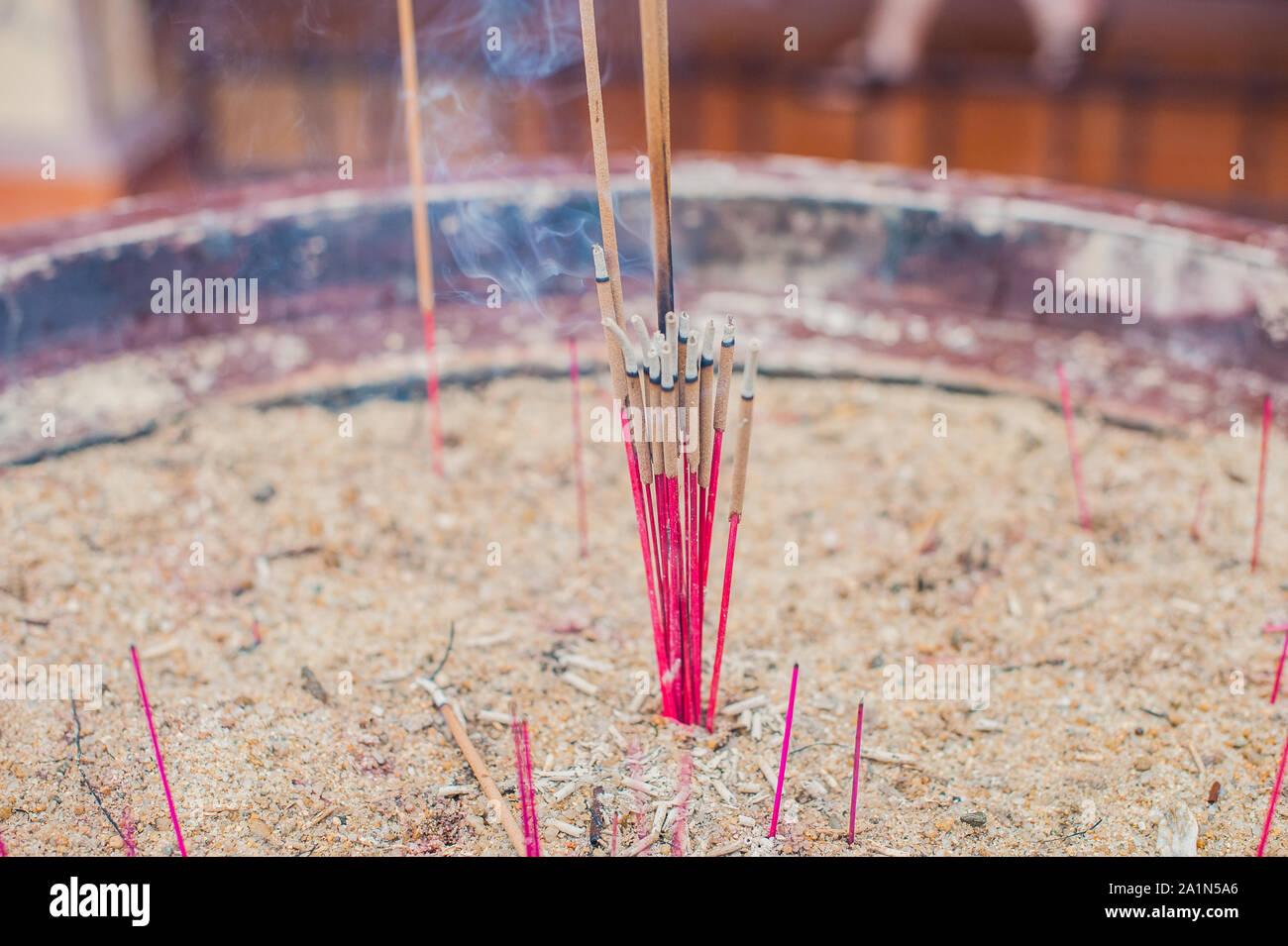 Buddhist prayer sticks inside temple Stock Photo Alamy