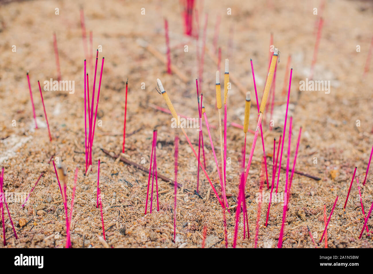 Buddhist prayer sticks inside temple Stock Photo Alamy