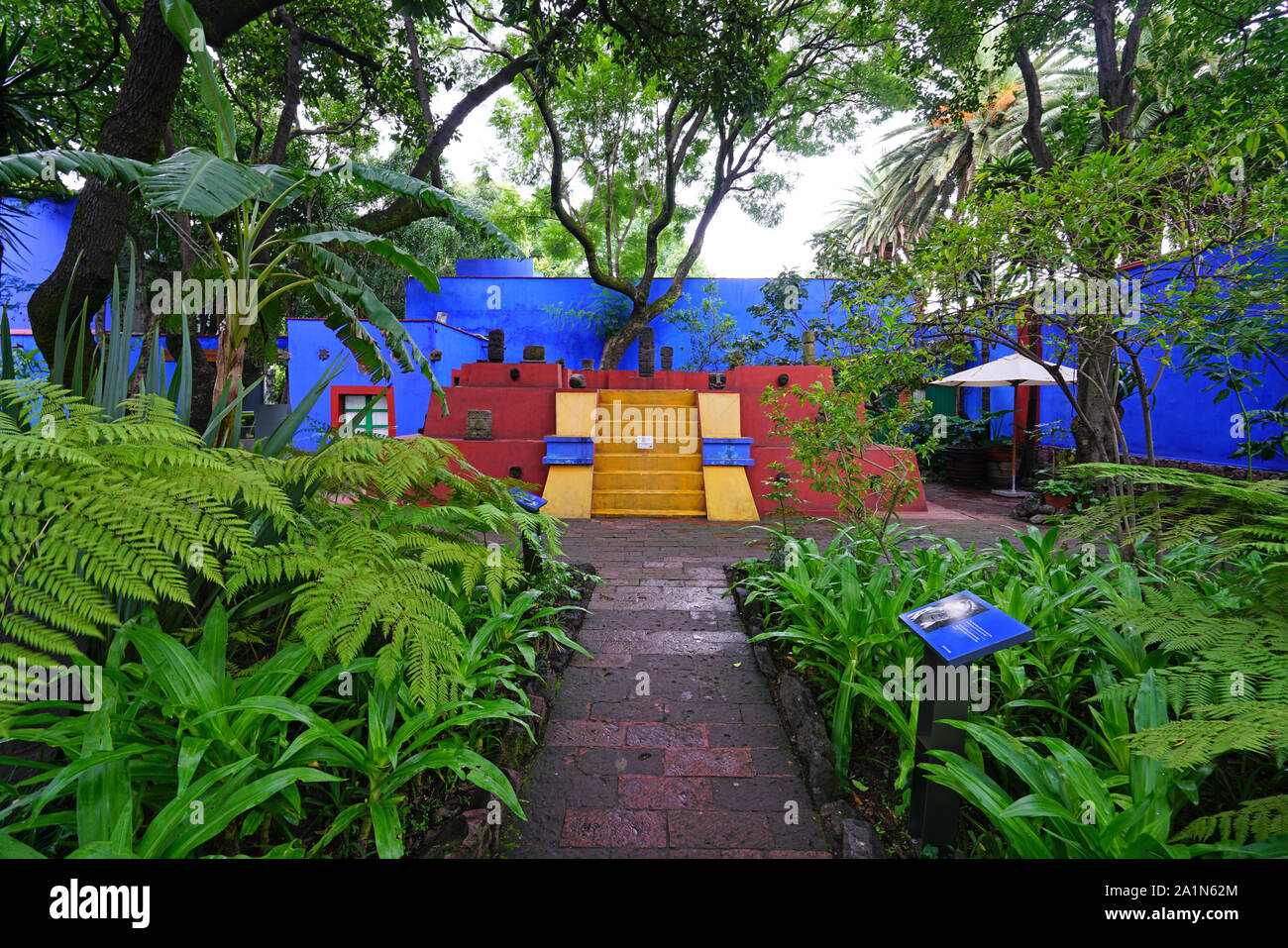MEXICO CITY, MEXICO- 9 SEP 2017- View of the landmark Blue House (Casa Azul), a historic house and art museum dedicated to Mexican artist Frida Kahlo Stock Photo