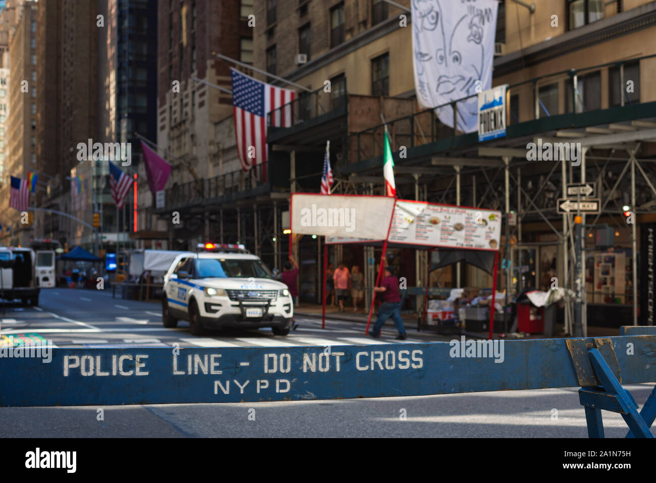 NYPD blocks streets of New York for a local street festival Stock Photo