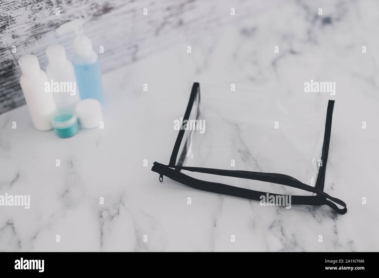 airport screening rules concept, small lotions for liquids and gel next