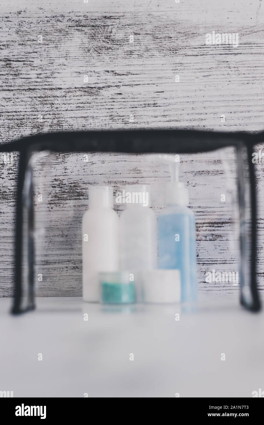 airport screening rules concept, small lotions for liquids and gel next