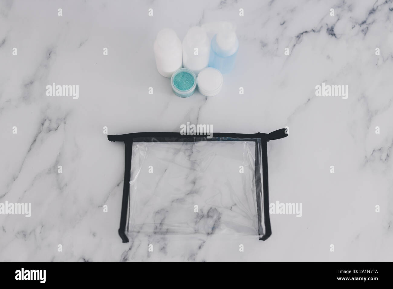 airport screening rules concept, small lotions for liquids and gel next