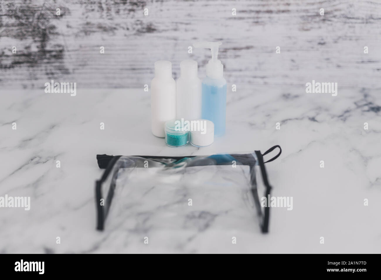 airport screening rules concept, small lotions for liquids and gel next