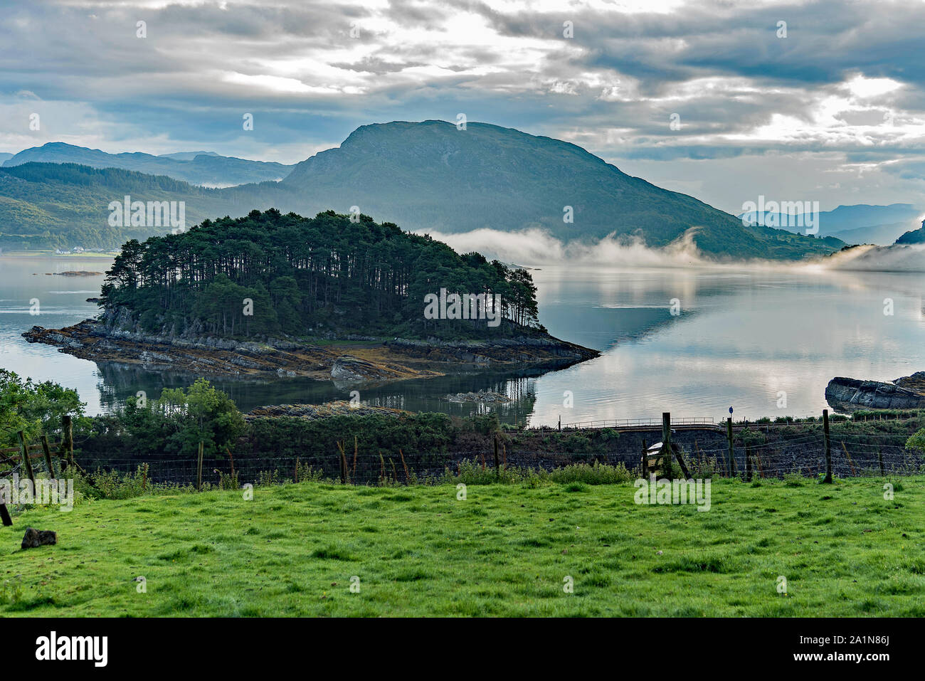 Tidal island on Loch Carron, Plockton, Scotland Stock Photo