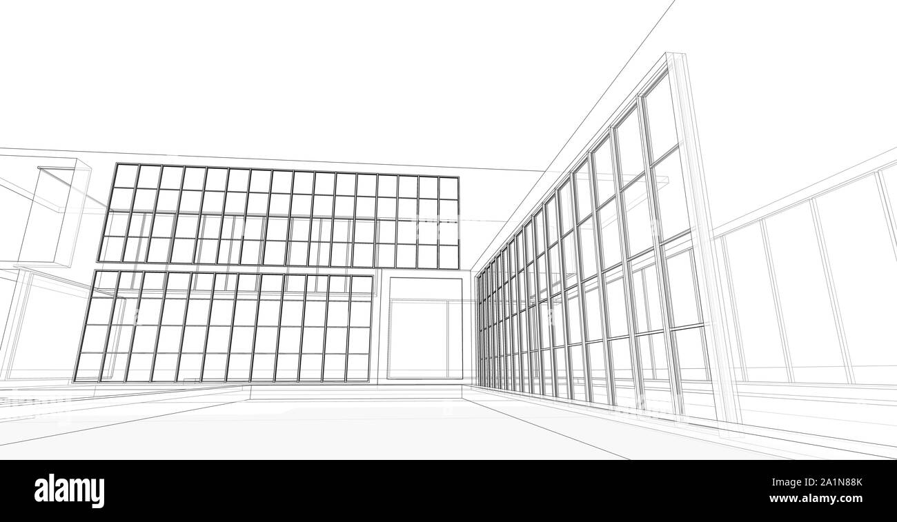 Modern architecture wireframe. Concept of urban wireframe. Wireframe building 3D illustration of