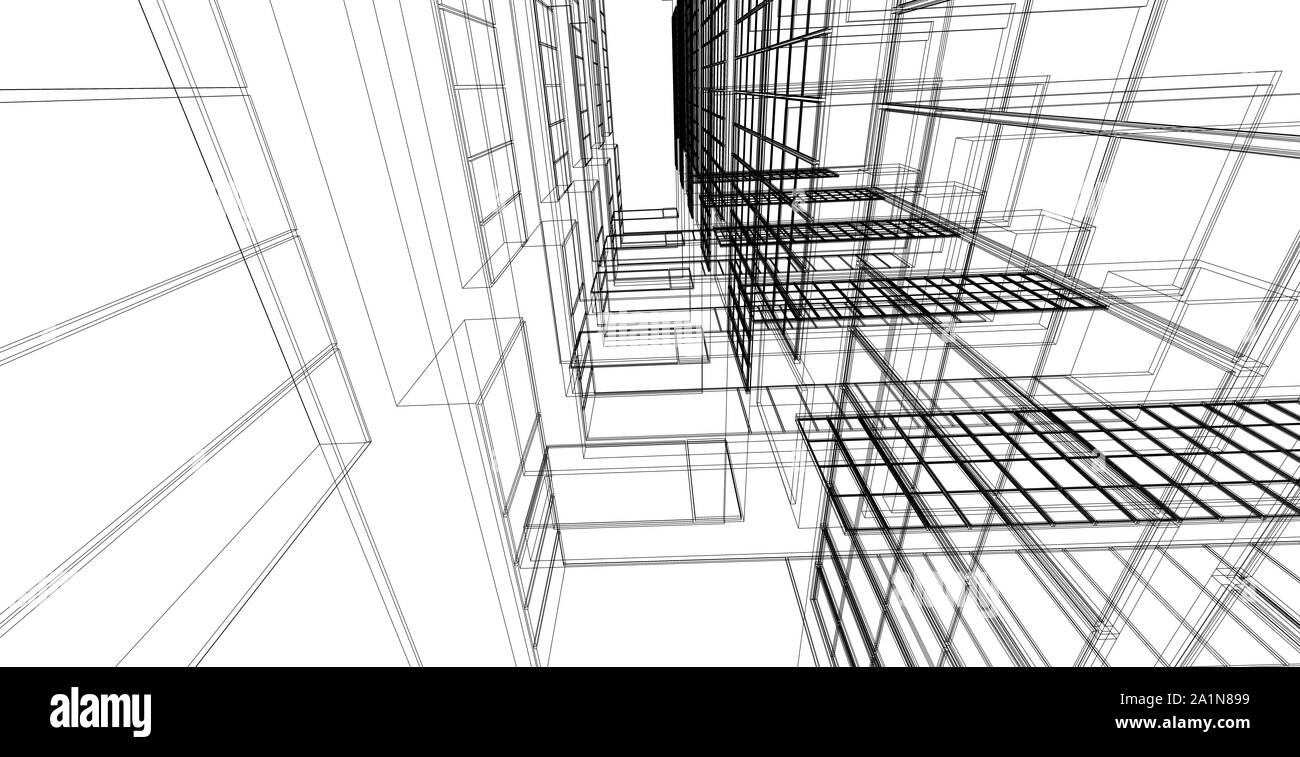 Modern architecture wireframe. Concept of urban wireframe. Wireframe building 3D illustration of