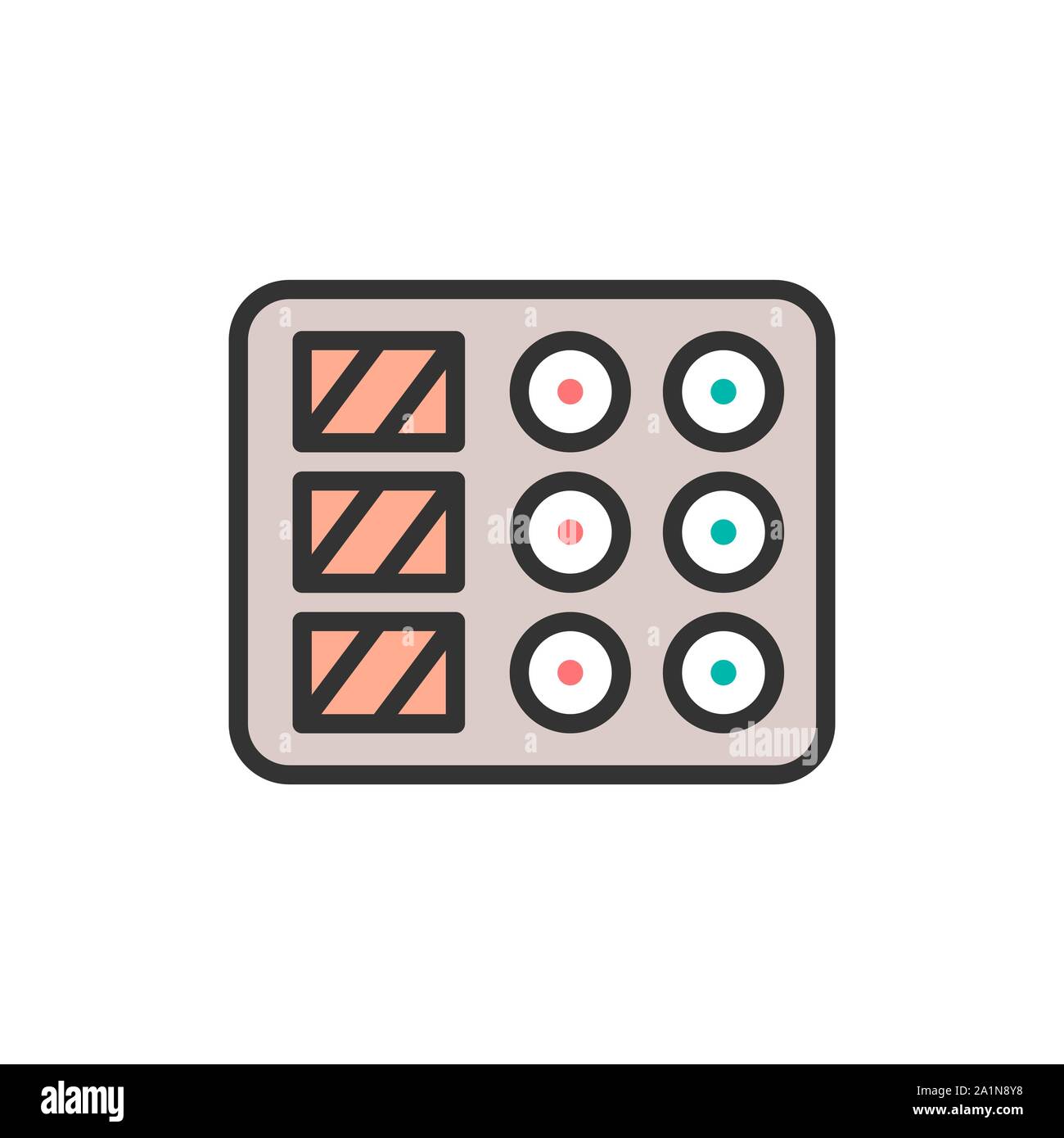 Vector sushi dish flat color line icon. Stock Vector