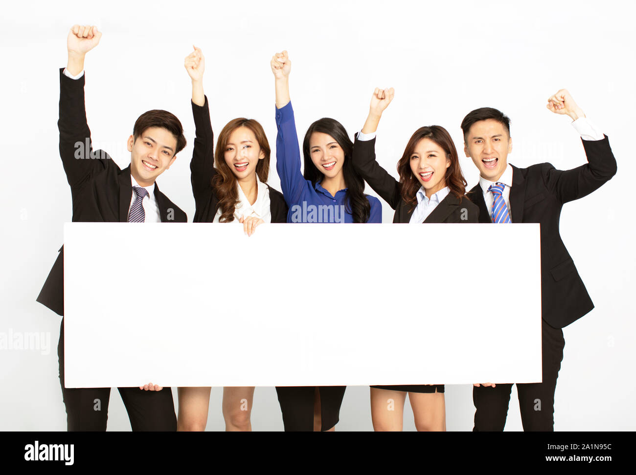 business people standing and holding blank board Stock Photo