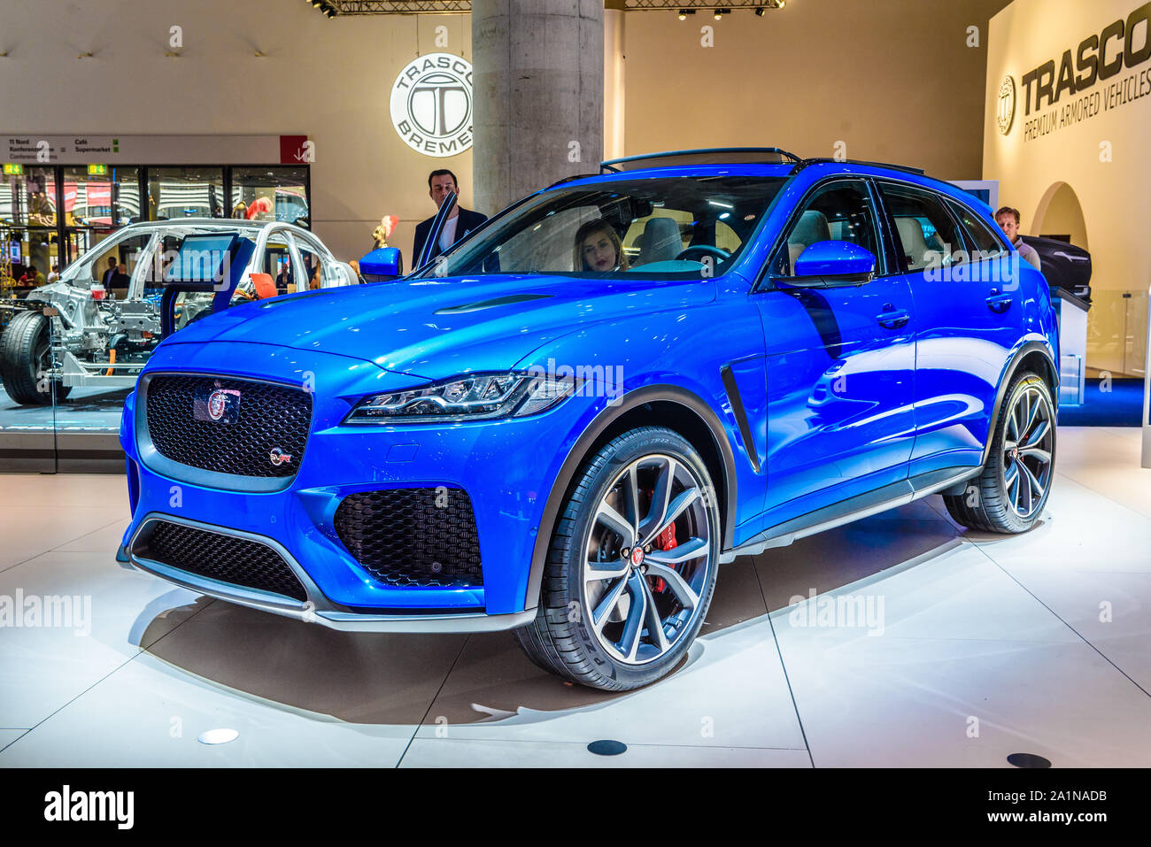 Frankfurt Germany Sept 2019 Blue Jaguar F Pace Suv Iaa International Motor Show Auto Exhibtion Stock Photo Alamy
