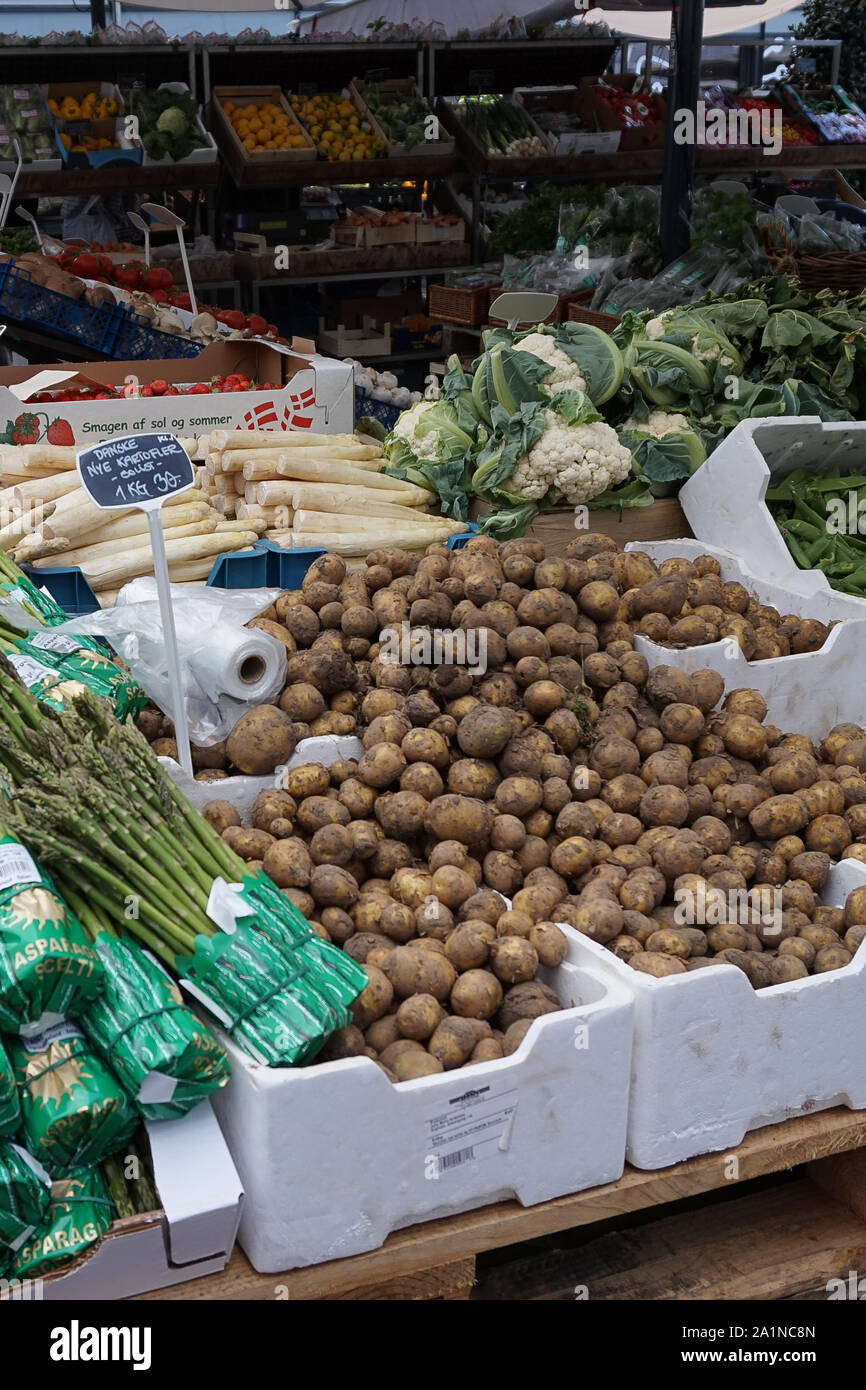 Fresh produce at a typical danish market in Copenhagen Stock Photo