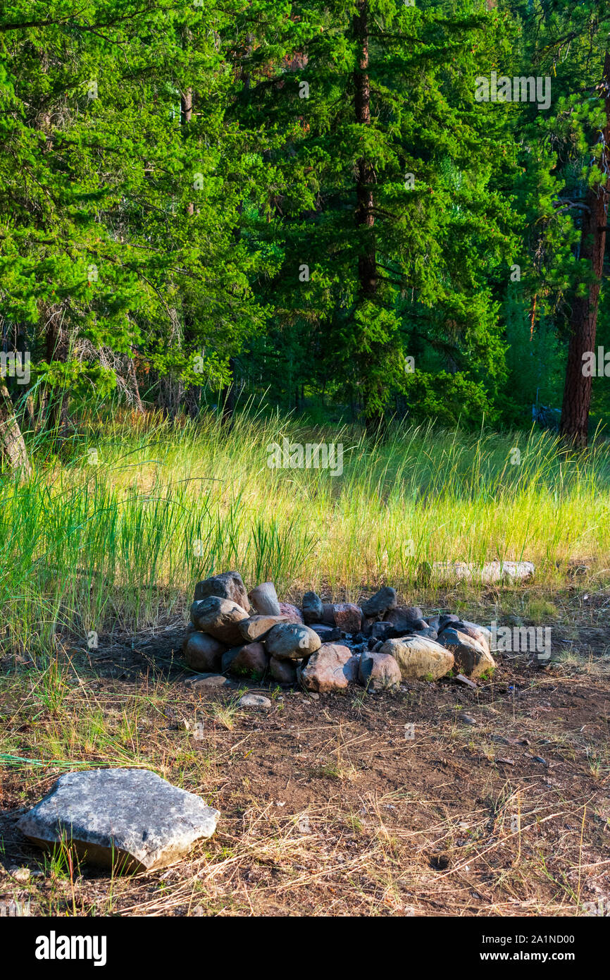 Campfire Ring in The Mountains Stock Photo