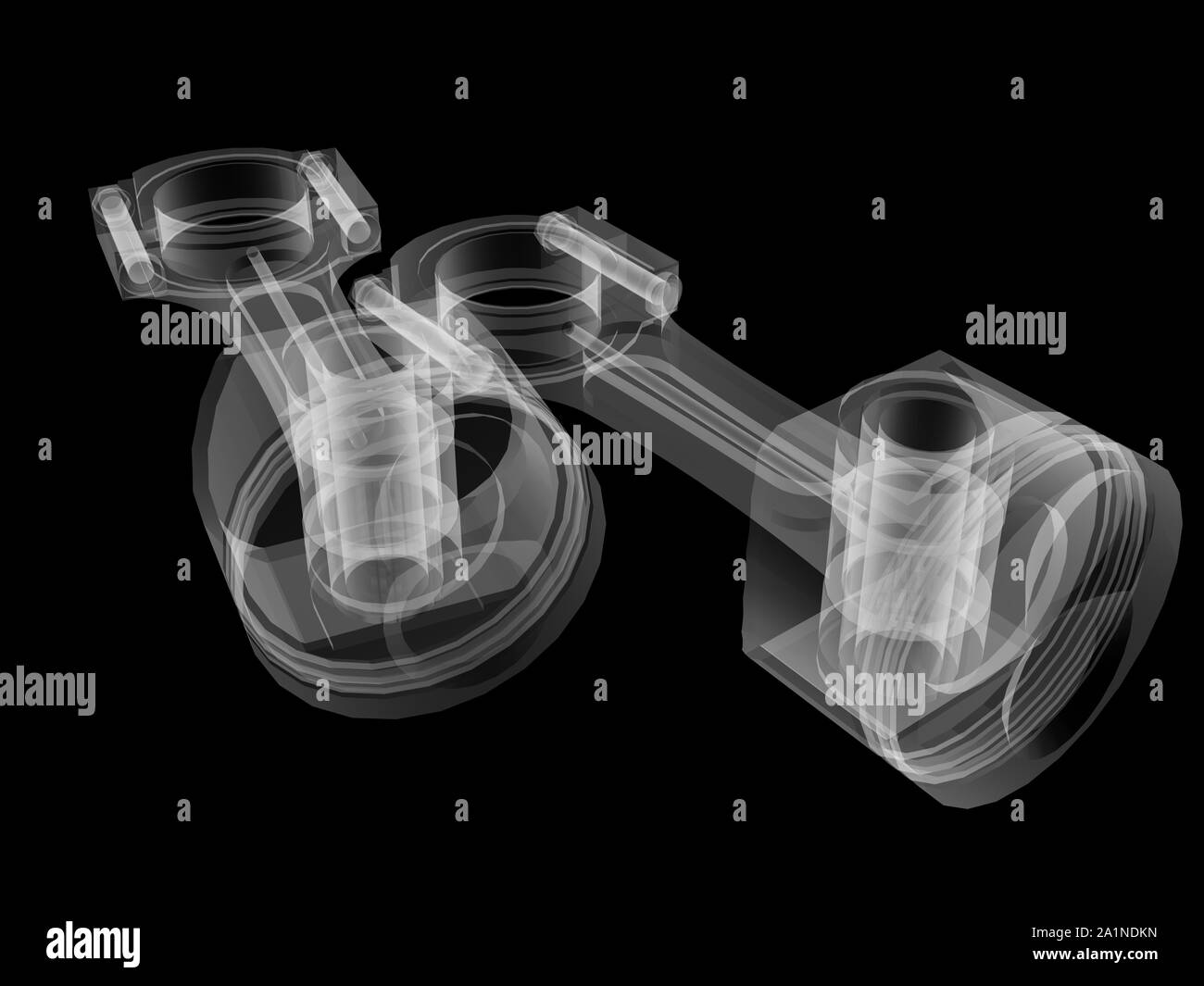 Piston XRay style. Isolated on black background. 3D illustration Stock