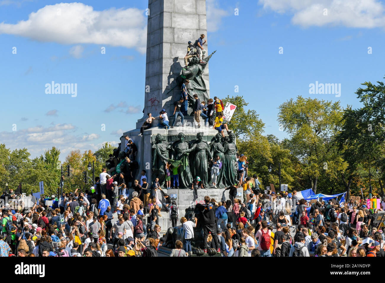 In Montreal Canada, half a million people joined the Global Climate Strike on September 27, 2019. They demanded more concrete actions from authorities to counter global warming and climate change. Stock Photo