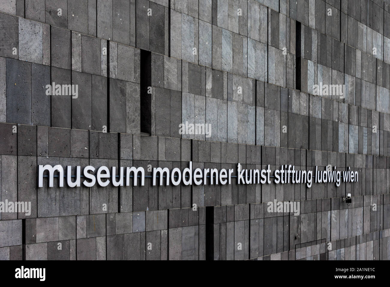MUMOK - museum of modern art building (clad in basalt lava) in the Museum Quarter of Vienna, Austria. Stock Photo