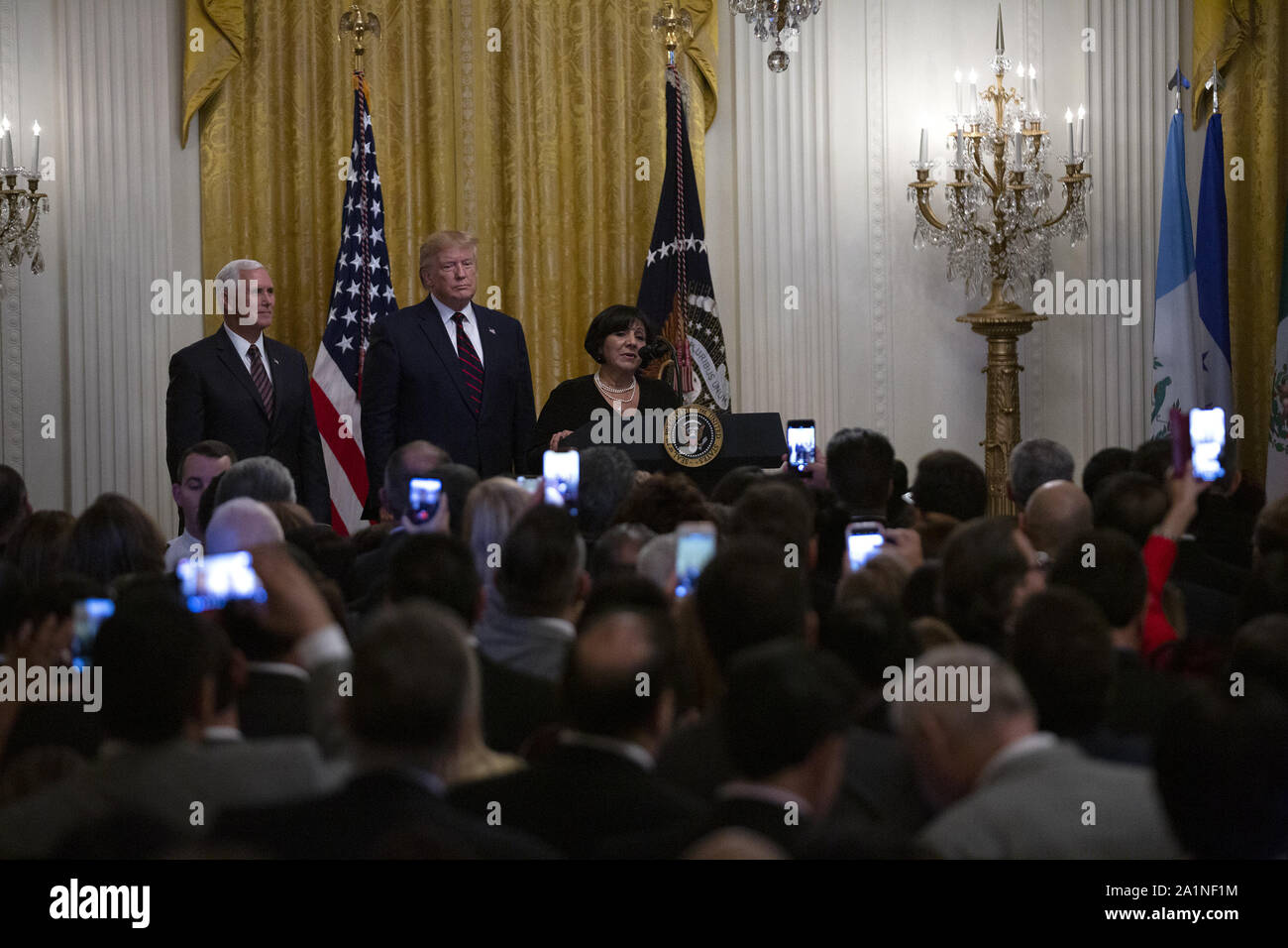 Washington, District of Columbia, USA. 27th Sep, 2019. Martha Avila, of Heartbeat of Miami Pregnancy Help Medical Clinics, speaks during the Hispanic Heritage Month reception at the White House in Washington, DC, U.S. on September 27, 2019. Credit: Stefani Reynolds/CNP/ZUMA Wire/Alamy Live News Stock Photo