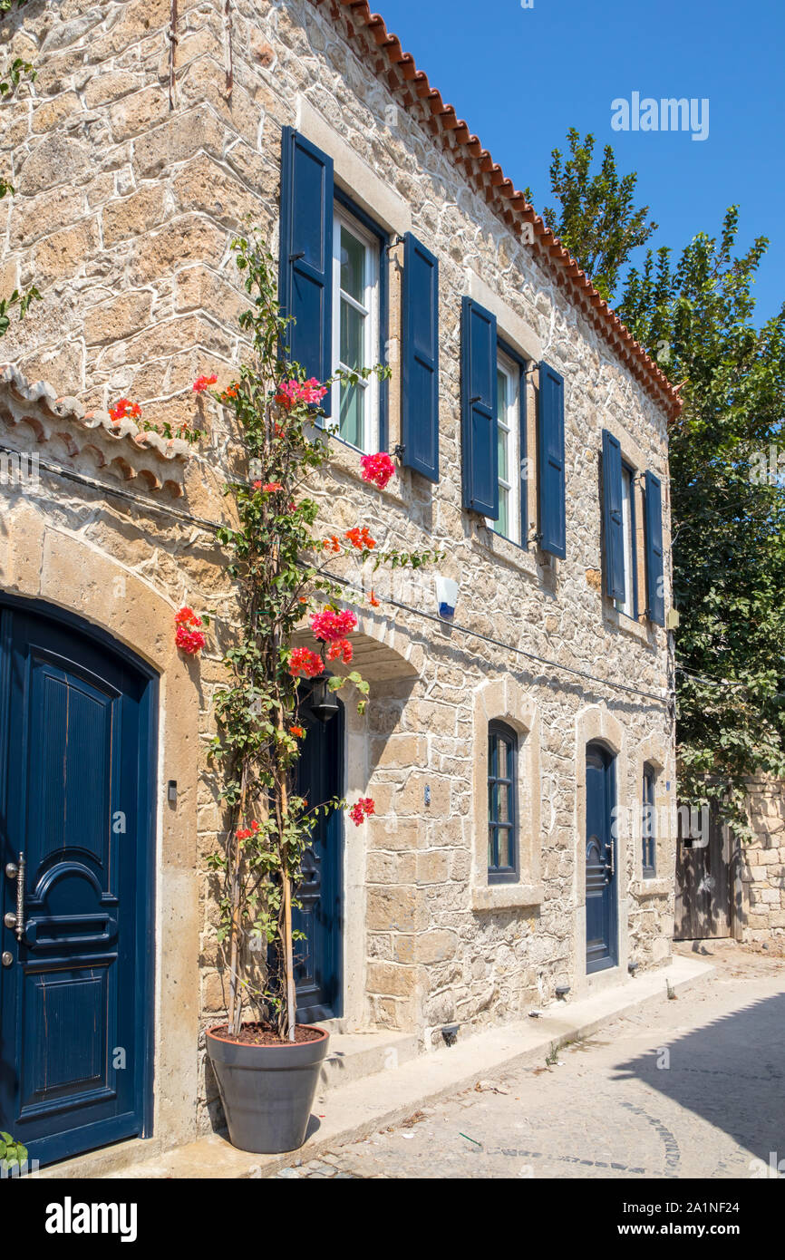 Typical stone architecture house in Alacati, Turkey Stock Photo