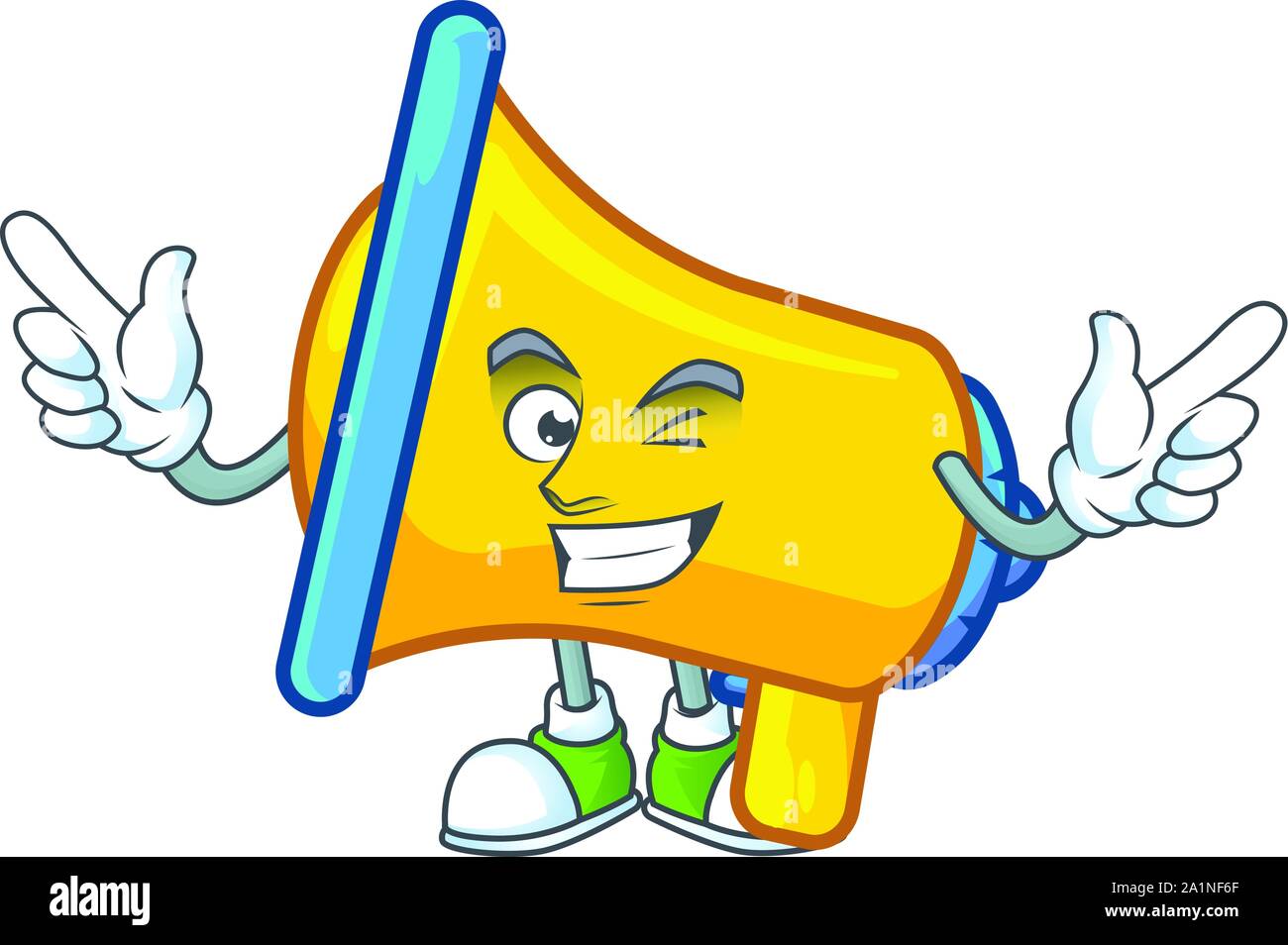 Wink yellow loudspeaker electronic in cartoon character Stock Vector