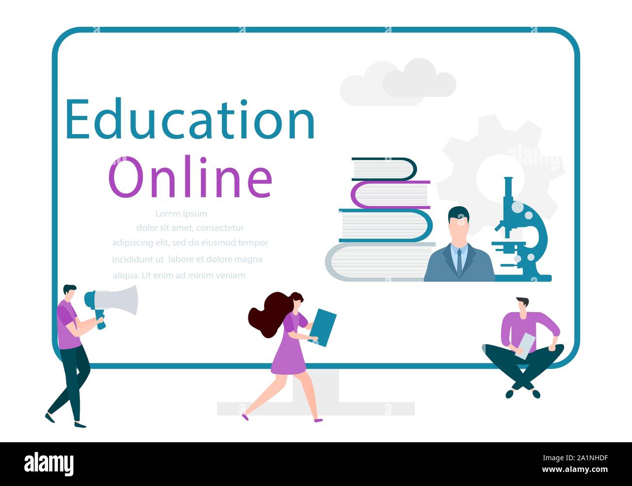 Vector illustration with learning people. Online education, online ...
