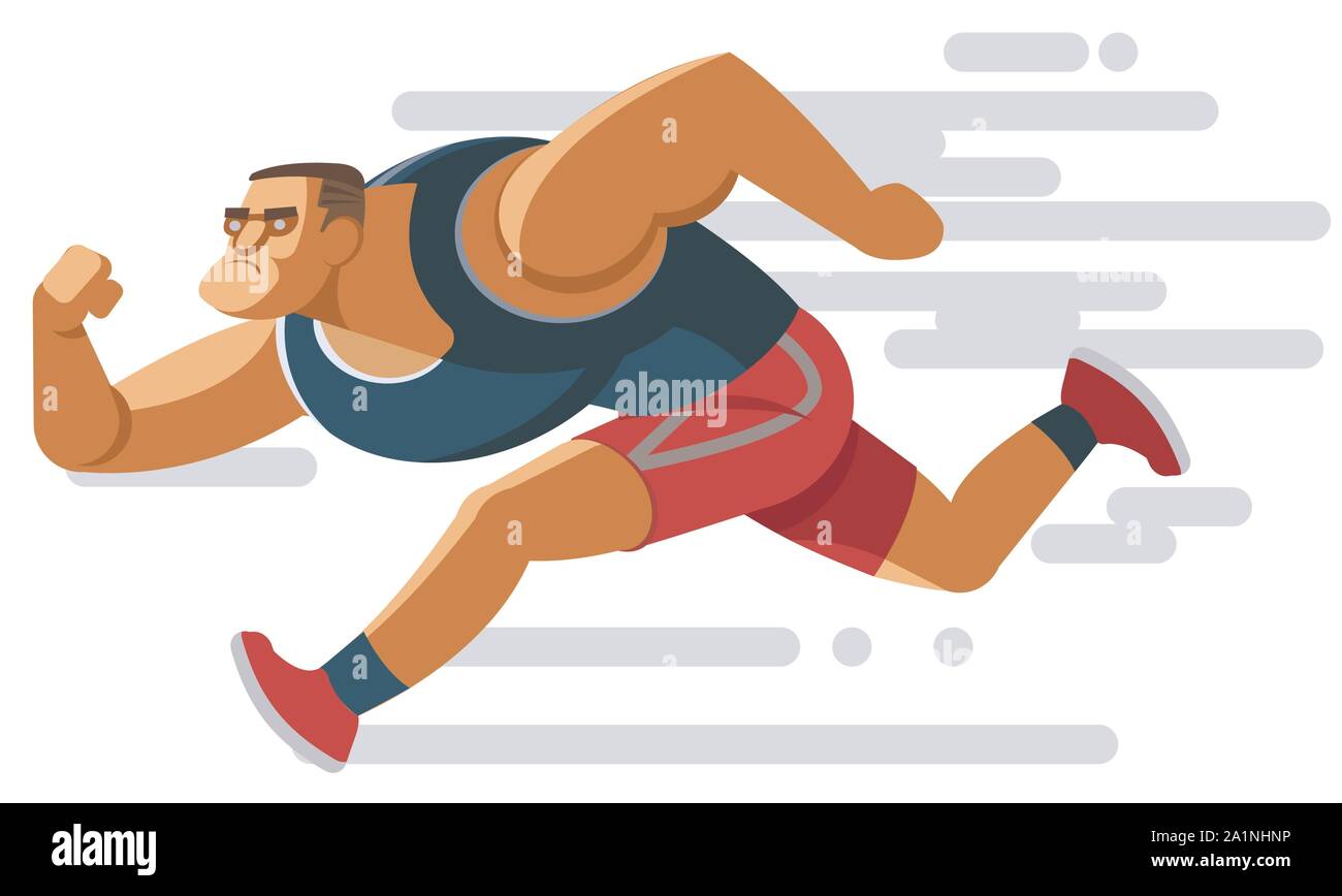 Sporty runner strong men rapidly running to the goal on white background. Stock Vector